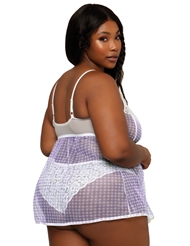 Alternate back view of GINGHAM MESH PLUS SIZE BABYDOLL AND PANTY SET