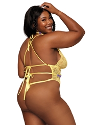 Alternate back view of MARIGOLD LACE PLUS SIZE TEDDY WITH FLORAL HARNESS