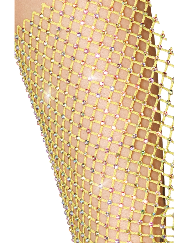 Mellow Yellow Rhinestone Fishnet Cami And G String ALT2 view Color: YW