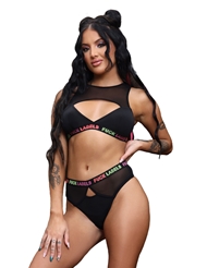 Additional  view of product FUCK LABELS KEYHOLE TOP AND HIGH WAIST BOTTOMS with color code BK