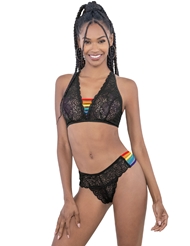 Front view of LACE AND RAINBOW BRALETTE AND PANTY