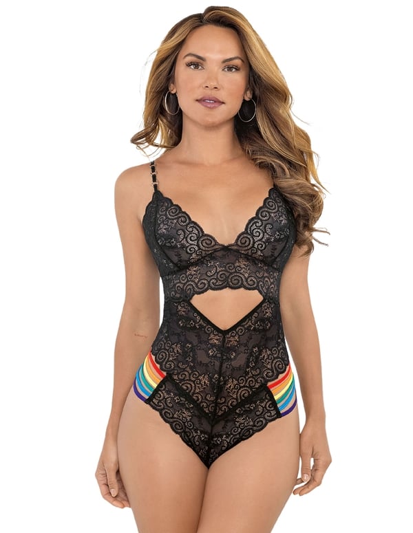 Lace And Rainbow Cut-Out Teddy default view Color: BK