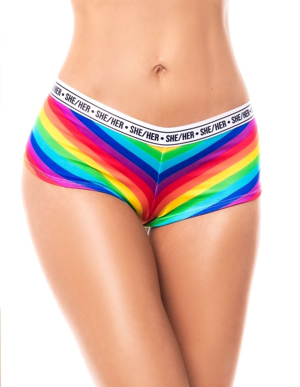 She/Her Rainbow Cheeky Short default view Color: RWW