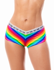 Front view of THEY/THEM RAINBOW CHEEKY SHORT