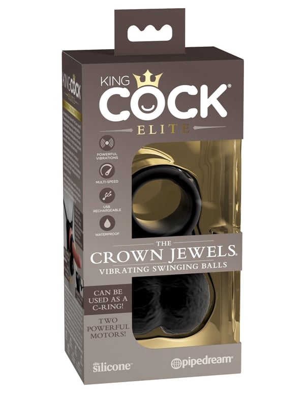 King Cock Elite - The Crown Jewels Vibrating Swinging Balls ALT1 view Color: BK