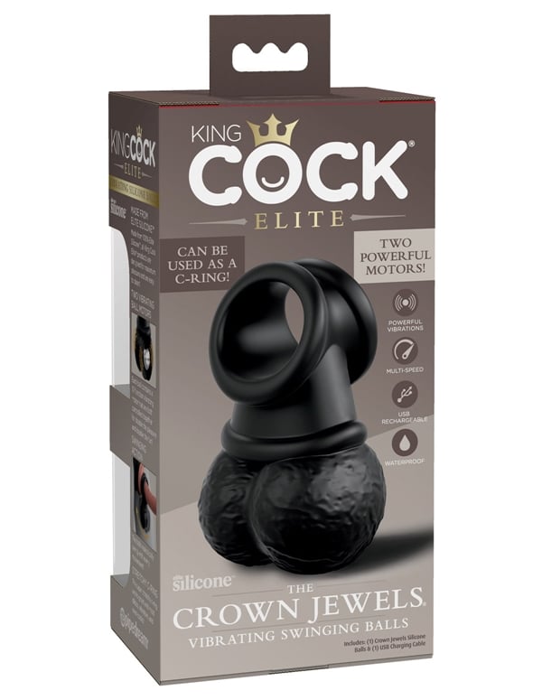 King Cock Elite - The Crown Jewels Vibrating Swinging Balls ALT5 view Color: BK