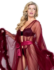 Additional  view of product BOUDOIR BABE LONG MERLOT MARABOU ROBE with color code MRLT
