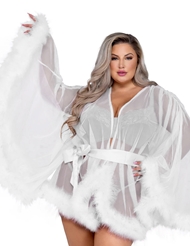 Additional  view of product BOUDOIR BABE SHORT WHITE MARABOU PLUS SIZE ROBE with color code WH