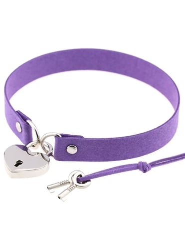 PURPLE COW HIDE COLLAR WITH HEART LOCK - SC-20-03097