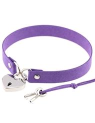 Alternate front view of PURPLE COW HIDE COLLAR WITH HEART LOCK