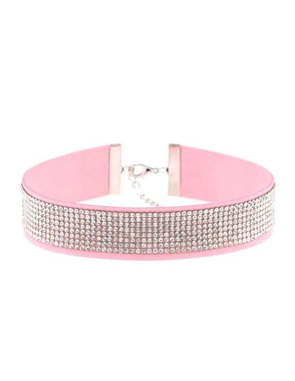 Pink Velvet Rhinestone Collar default view Color: PKS