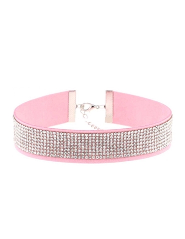 PINK VELVET RHINESTONE COLLAR - RS-306-03097