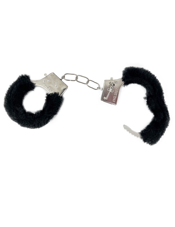 Lovers Pain - Metal Faux Fur Handcuffs ALT1 view Color: BK