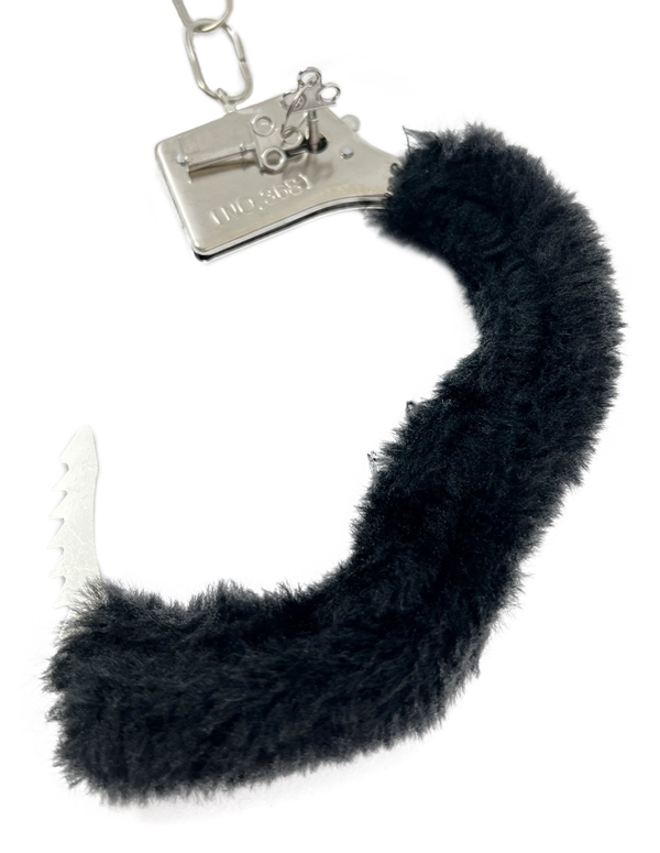 Lovers Pain - Metal Faux Fur Handcuffs ALT2 view Color: BK