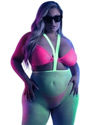 Front view of COME ALIVE 3PC BRALETTE AND SUSPENDER PLUS SIZE SET