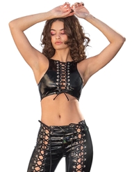 Front view of STRETCH PVC LACE-UP TOP