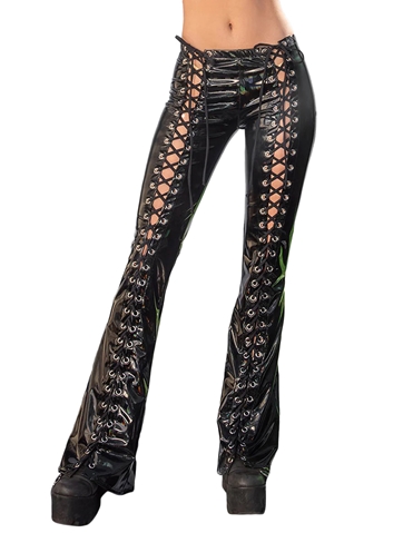 STRETCH PVC LACE-UP FLARED PANT - FE255-BLK-04044