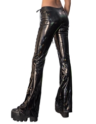 Alternate back view of STRETCH PVC LACE-UP FLARED PANT