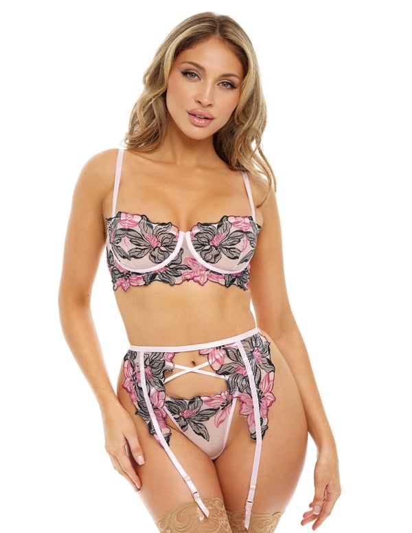 Audra Embroidery Bra And Garter Set default view Color: PK