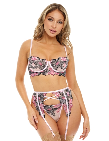 AUDRA EMBROIDERY BRA AND GARTER SET - 41-11799-04123