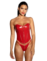 Front view of RIDER VINYL BUSTIER WITH ZIPPER CLOSURE