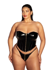 Additional  view of product RIDER PLUS SIZE VINYL BUSTIER WITH ZIPPER CLOSURE with color code BK