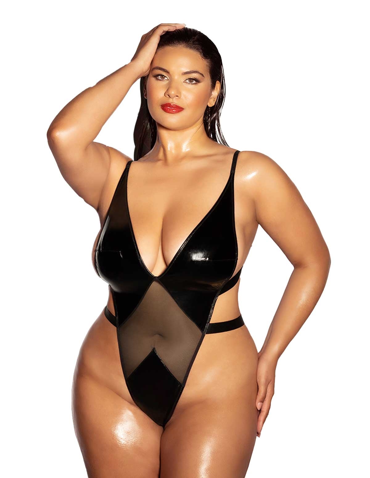 alternate image for LIMITLESS HIGH LEG PLUS SIZE VINYL TEDDY