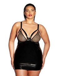 Additional  view of product EXCITEMENT FISHNET AND VINYL PLUS SIZE CHEMISE with color code BK