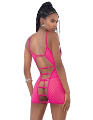 Alternate back view of NEON HONEYCOMB CHEMISE WITH STRAPPY OPEN BACK