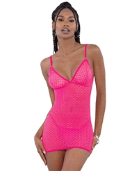 Front view of NEON HONEYCOMB CHEMISE WITH STRAPPY OPEN BACK