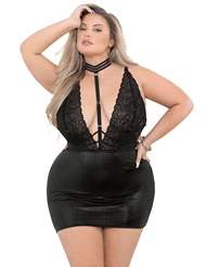 Front view of TALK DIRTY 3PC PLUS SIZE HARNESS CHEMISE