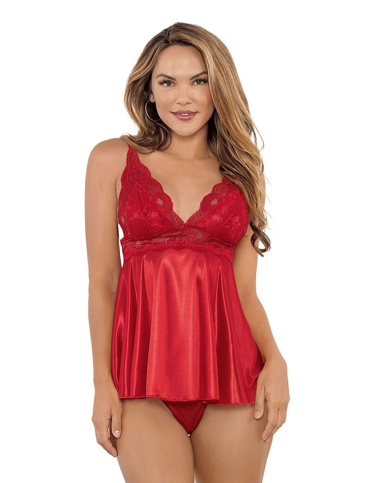 alternate image for Satin And Lace Red Babydoll