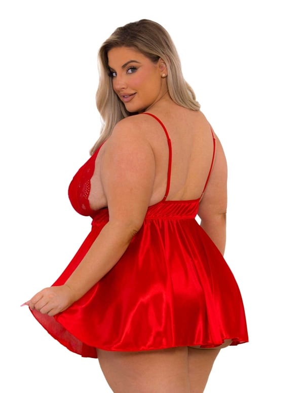 Satin And Lace Plus Size Red Babydoll ALT1 view Color: RD