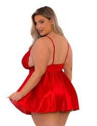 Alternate back view of SATIN AND LACE PLUS SIZE RED BABYDOLL