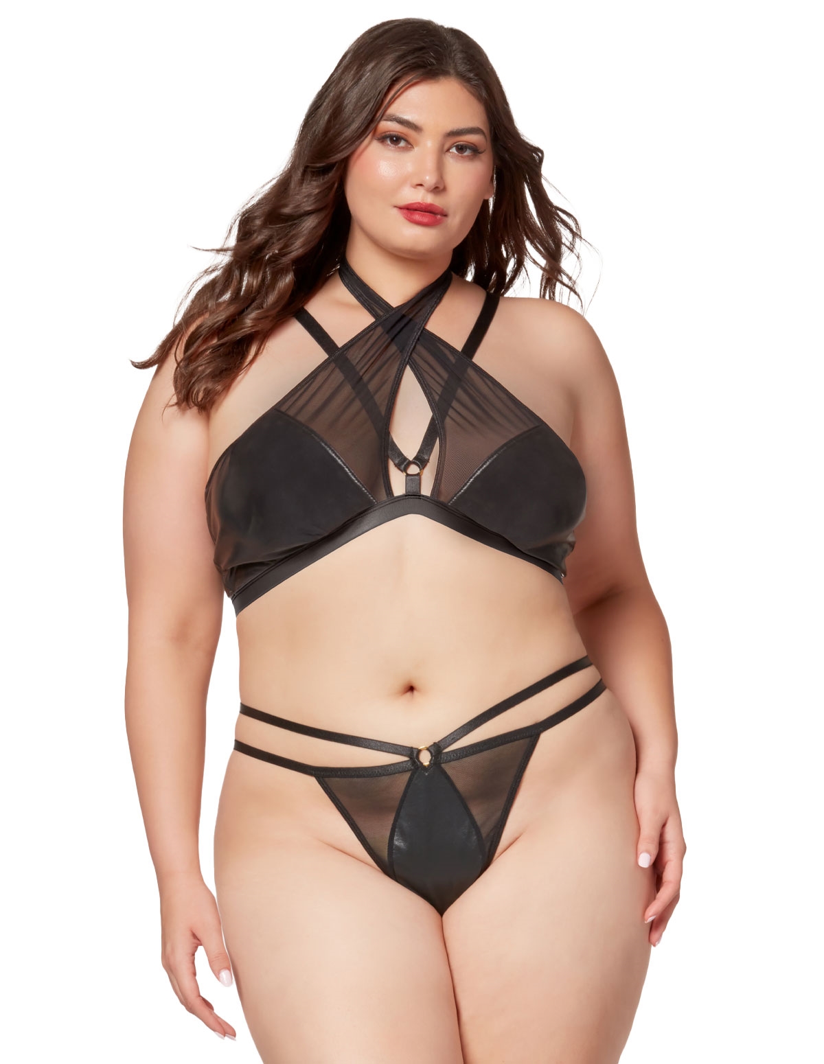 alternate image for Midnight Love 2Pc Plus Size Vegan Leather Bra And Thong Set