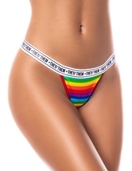 Alternate front view of THEY/THEM RAINBOW THONG