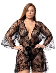 Additional  view of product LUSTY LACE PLUS SIZE ROBE with color code BK