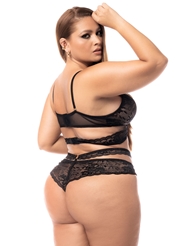 Alternate back view of SULTRY SIREN PLUS SIZE 2-IN-1 BABYDOLL AND 2PC SET