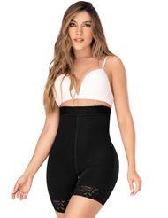 Front view of HIGH WAIST PULL ON HIGH COMPRESSION SHORT - BLACK