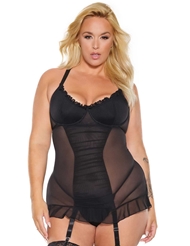 Additional  view of product RUFFLED MESH PLUS SIZE CHEMISE with color code BK