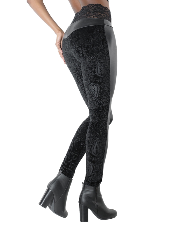 Lusty Lace And Wet Look Leggings ALT1 view Color: BK