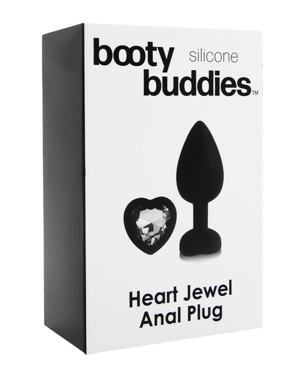 Booty Buddies - Silicone Heart Jewel Anal Plug ALT3 view Color: BK