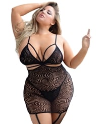 Front view of KILLER LEGS MAGNETIC MAZE PLUS SIZE BODY STOCKING DRESS