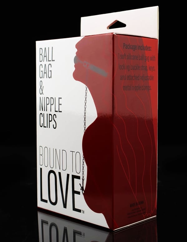 Bound To Love Ball Gag & Nipple Clips ALT3 view Color: BK