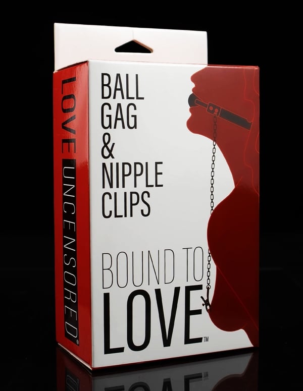 Bound To Love Ball Gag & Nipple Clips ALT4 view Color: BK