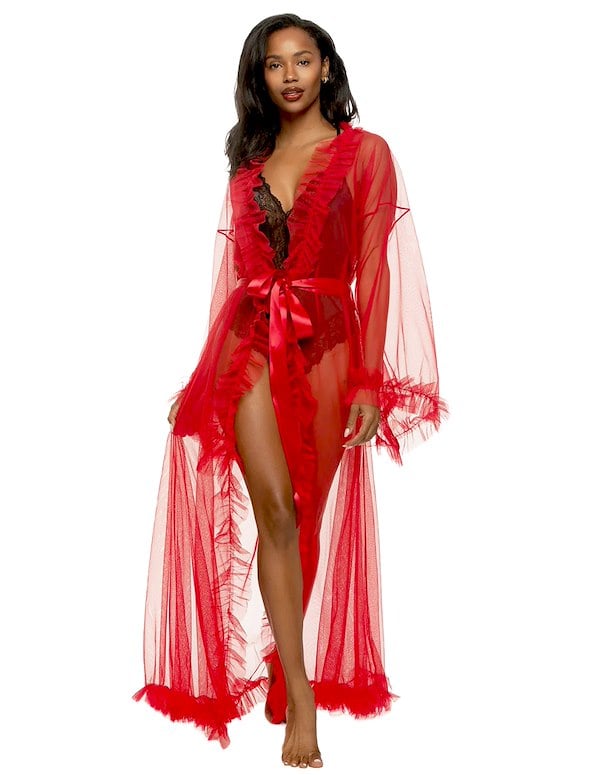 VEIL TULLE RUFFLE FLOOR LENGTH ROBE ALT1 view Color: TGR