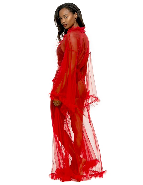VEIL TULLE RUFFLE FLOOR LENGTH ROBE ALT2 view Color: TGR