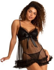 Front view of VEIL TULLE RUFFLE BABYDOLL