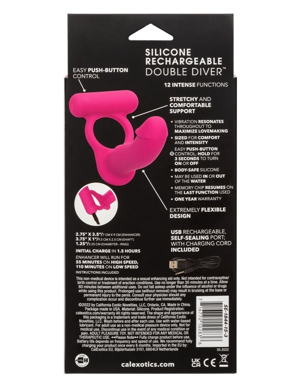 SILICONE RECHARGEABLE DOUBLE DIVER C-RING ALT2 view Color: PK