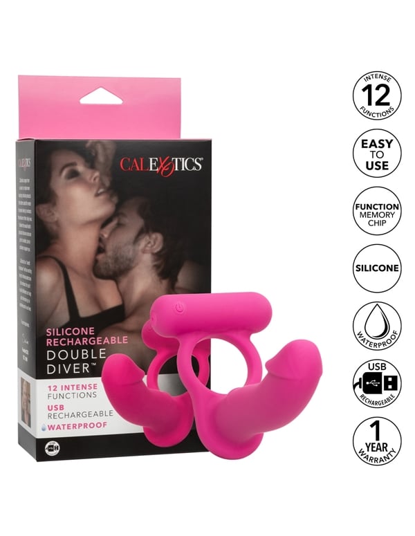 SILICONE RECHARGEABLE DOUBLE DIVER C-RING ALT4 view Color: PK